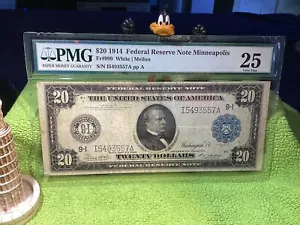 1914 $20 Minneapolis Federal Reserve Note Certified PMG Very Fine VF 25 - Picture 1 of 11