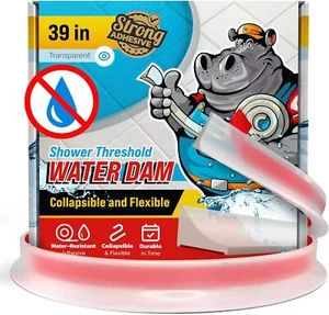 Shower Threshold Water Dam Barrier 39" - Transparent Collapsible - Picture 1 of 7