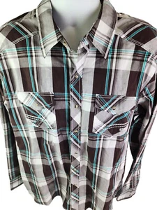Ely 1878 Hemd Herren 2XL Pearl Snap Western braun kariert langarm neu bestickt - Bild 1 von 6