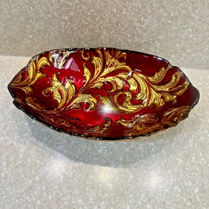 Plato de tazón de nuez de caramelo dorado rojo pintado a mano de vidrio Arda - Hecho en Turquía - Imagen 1 de 4