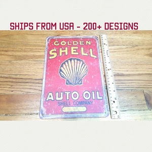 Golden Shell Tin Sign Golden Shell Oil Shell Garage Sign Golden Shell Man Cave - Picture 1 of 5