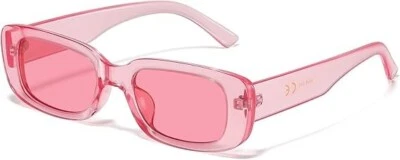Clear Pink Rectangle Sunglasses UV400 Retro Y2k Fashion Cool Square Frame - Image 1 of 4