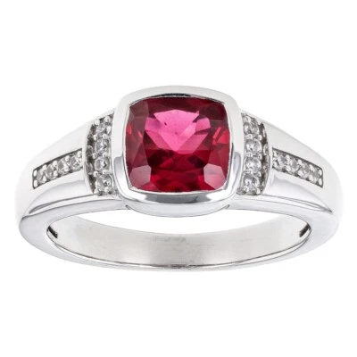 2.31 Ctw Cushion Cut Ruby 14K White Gold Plated Center Design Ring For Men's - Image 1 of 4