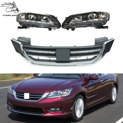 For 2013-2015 Honda Accord Front Upper Grille&W/LED DRL Pair Headlights Halogen - Image 1 of 4