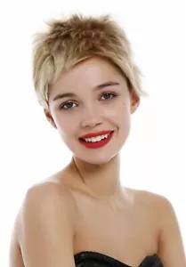 Perücke Echthaar Damen Herren kurz fransig Pixie 80er Igel Micro Pony Blond wig - Bild 1 von 6