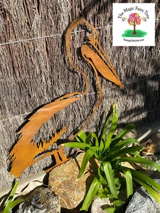 Rustic metal pelican stake garden sculpture decor bird ornament - Picture 1 of 6