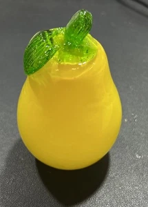 Murano Stil gelbe Birne Obst grüner Stiel Vintage mundgeblasenes Glas MCM Art - Bild 1 von 2
