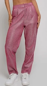 Pantalones de traje Sans Souci rosa brillante metálico talla grande nuevos con etiquetas  - Imagen 1 de 11