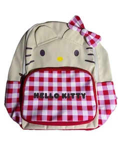 Mochila escolar Hello Kitty roja a cuadros de guinga con lazo extraíble nueva sin etiquetas - Imagen 1 de 2