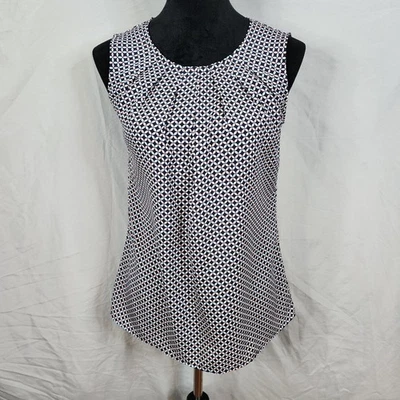 MERONA Size XS Pink & Navy Geometric Pleated Keyhole Back Office Casual Blouse - Image 1 of 4