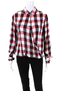 Rag & Bone Womens Long Sleeve Collared Gingham Draped Top Pink White Gray Small - Picture 1 of 6