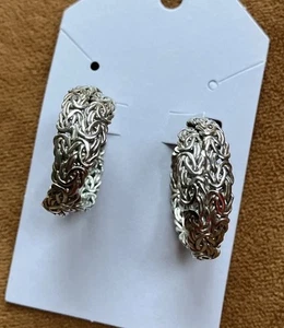 Byzantine Round Hoop Earrings Real 925 Sterling Silver Double - Picture 1 of 6
