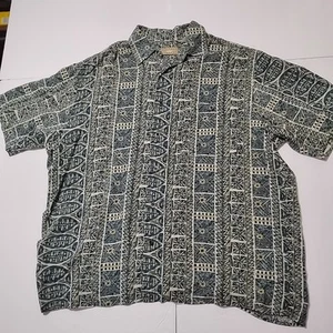 Natural Issue Mens Shirt Large Green Geometrical 100%  Viscose Rayon Button... - Picture 1 of 7