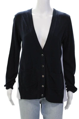 Clu Womens Cotton Striped Buttoned V-Neck Long Sleeved Top Blue Size XS - Image 1 of 4