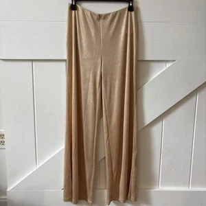 NWT Zara Women’s Pants Gold Metallic Wide Leg Elastic Waist Medium Stretch Party - Picture 1 of 11