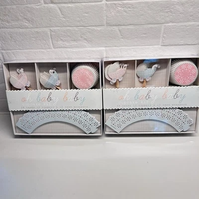 Meri Go Round Oh Baby Baby 24 Cupcake Cases Toppers Wrappers Lot Of 2 New - Image 1 of 4