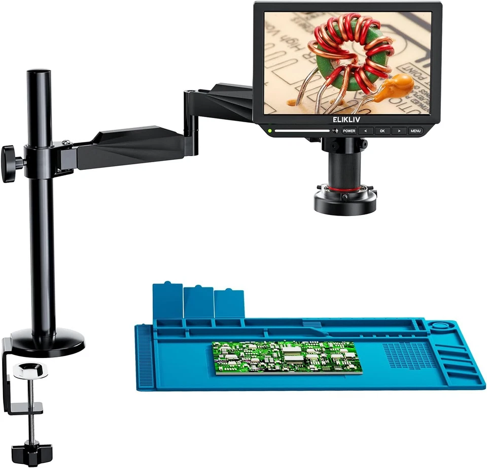 Elikliv EM4K FLEX 4K LCD Digital Microscope Coin Microscope Flexible Arm Stand