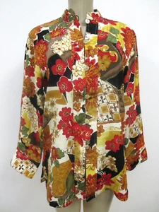 CHICO'S MULTI-COLOR FLORAL DESIGN EMBELLISHED 3/4 SLEEVE BLOUSE SIZE 1 - Picture 1 of 8