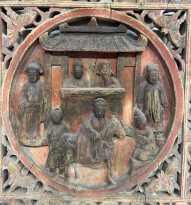 Un gran panel de madera tallada china antigua Foto 1 de 4