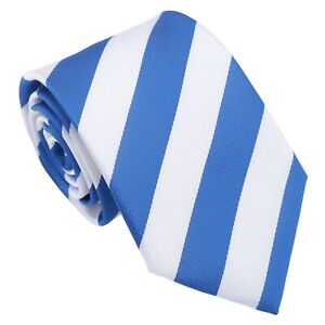 Royal Blue & White Classic Stripe Formal Casual Mens Modern Style Tie by DQT