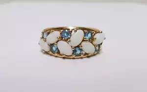 Woman's 14K Gold Opal & Aquamarine Ring - Size 8 - 2.9 Grams - Picture 1 of 9