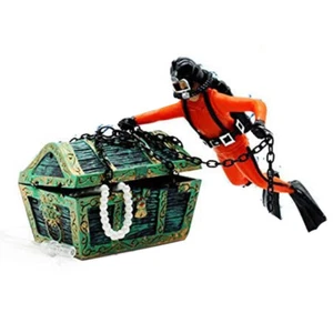 Air Driven Frogman Treasure Diver Decor Aquarium Ornament Fish Tank Decoration - Picture 1 of 5