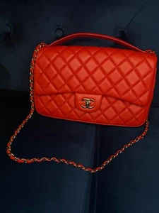 Chanel Jumbo Easy Carry Flap Bag Red Quilted Lambskin - Picture 1 of 15