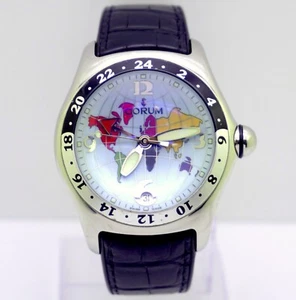 Corum Bubble Ref 383-250-20 GMT World SS Automatic Watch Nice Cond Free Shipping - Picture 1 of 12