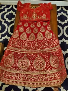 Indian Bridal Red Velvet Heavy Lehenga Choli, fully embroidered and stitched - Picture 1 of 8