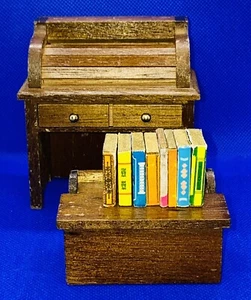 Vintage Dollhouse Brown Wood Desk Box Office 10 Piece Lot - Imagen 1 de 16