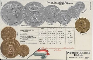 Netherlandish India Embossed Vintage Coin and Flag Postcard not postally used - Picture 1 of 2