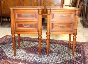 Pair of French Louis XVI Maple Nightstands | Antique 2-Drawer Bedside Tables - Picture 1 of 9