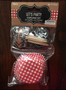 GINGHAM PICNIC WESTERN CUPCAKE TOPPERS WRAPPERS BIRTHDAY PARTY SUPPLIES SET 24 - Picture 1 of 3