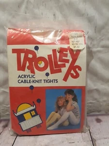 Vintage Girls Trolley’s Acrylic Cable Knit Tights - NEW NOS - PINK - Picture 1 of 3