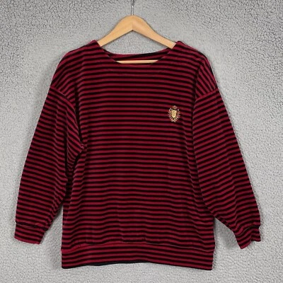 Jaclyn Smith Top Women Large Red Black Stripe Velour Long Sleeve Pullover VTG - Image 1 of 4