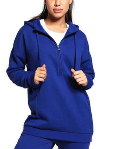 adidas Long Blue Hoodie Sweatshirt Half Zip Womens Performance 2XS XS - Picture 1 of 8