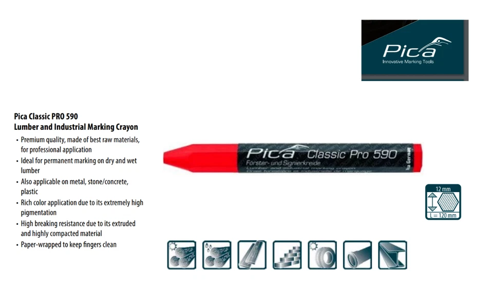 PICA CLASSIC PRO, INDUSTRIAL AND LUMBER RED MARKING CRAYON, RED - 590/40