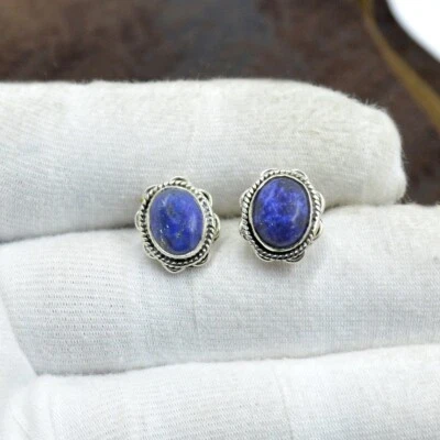 Orecchini A Perno In Lapis Lazuli Blu Naturale In Argento Sterling 925 Per Donna - Immagine 1 di 4
