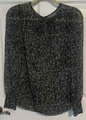 Blusa Top Transparente Classiques Entier Blanco y Negro Estampado Manga Larga Talla XS Foto 1 de 4