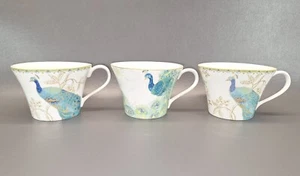 3 Pc 222 Fifth Peacock Garden Porcelain Coffee/ TeaMugs 2 & 3/4" Tall Excellent! - Picture 1 of 14