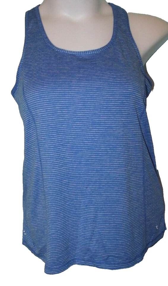 Danskin Now Blue Striped Scoop Neck Sleeveless Racerback Perforated Top Size L - Image 1 of 3