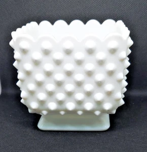 Fenton Hobnail White Milk Glass 4” Square Footed Vase/Bowl /Planter/Candy Dish - Picture 1 of 8
