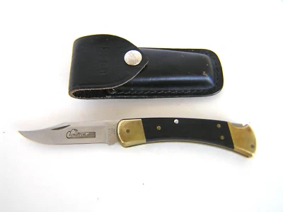 1988 Buck 110 Folding Pocket Knife and Leather Sheath hunting hunter lockback - Image 1 of 4
