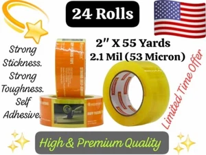 24 Rotoli 2.1Mil 53Micron X 2" X 55Yrd Cartone Forte Sigillante Imballaggio Nastro Scatola Spedizione - Foto 1 di 10