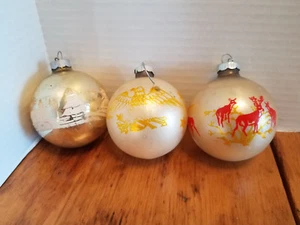 3 Vintage Christmas Tree Ornaments EAGLE Reindeer Village Mixed lot USA - Picture 1 of 7