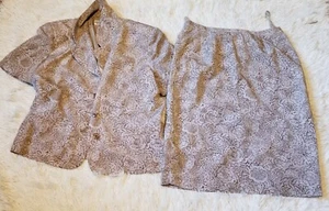 Kasper A.S.L.Skirt And Top Silk Vintage 90s (floral beige)sz 12 - Picture 1 of 10
