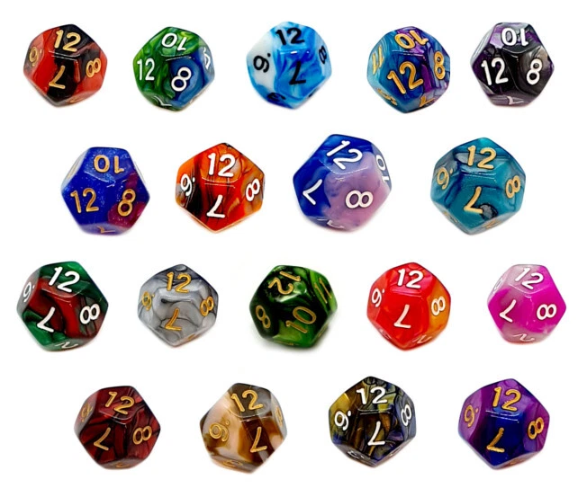 MARKENLOS Würfel 12-Seitig 2-Farbig-Bunt Marmoriert W12 Einzeln 1-12 zu DnD Set
