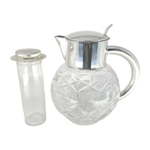 Brocca vintage placcata in vetro cristallo e argento con inserto tubo ghiaccio - Foto 1 di 12