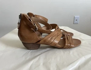 Miz Mooz Cassie Strappy Zip Up Brown Leather Low Heel Sandal Sz 10.5/11 Wide EUC - Picture 1 of 16