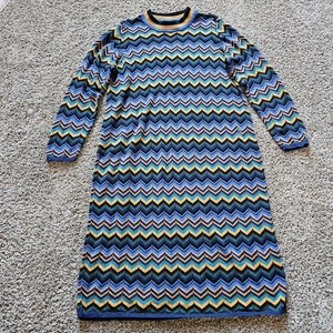 Modcloth Dress Womens Size 2X Chevron Knit Long Sleeve Crew Neck Sweater Blue - Picture 1 of 10